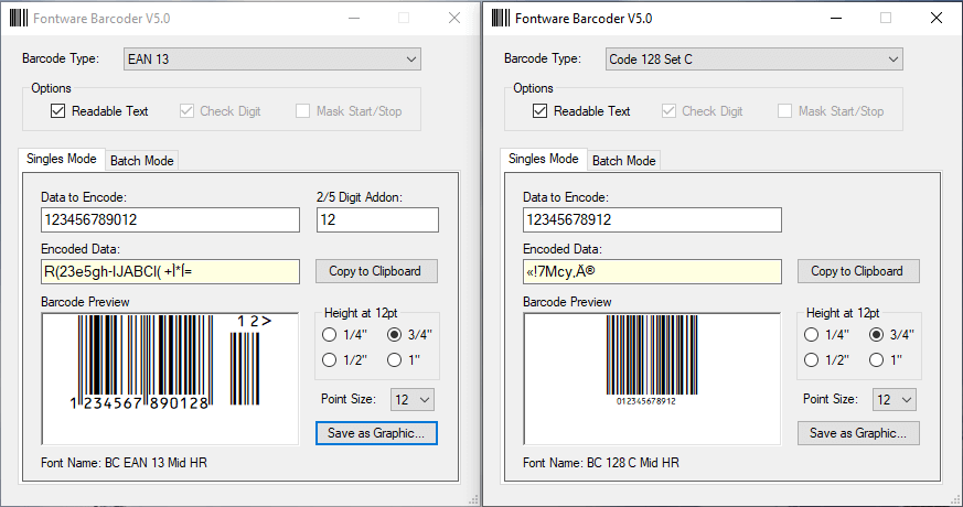 Fontware Barcoder user interface